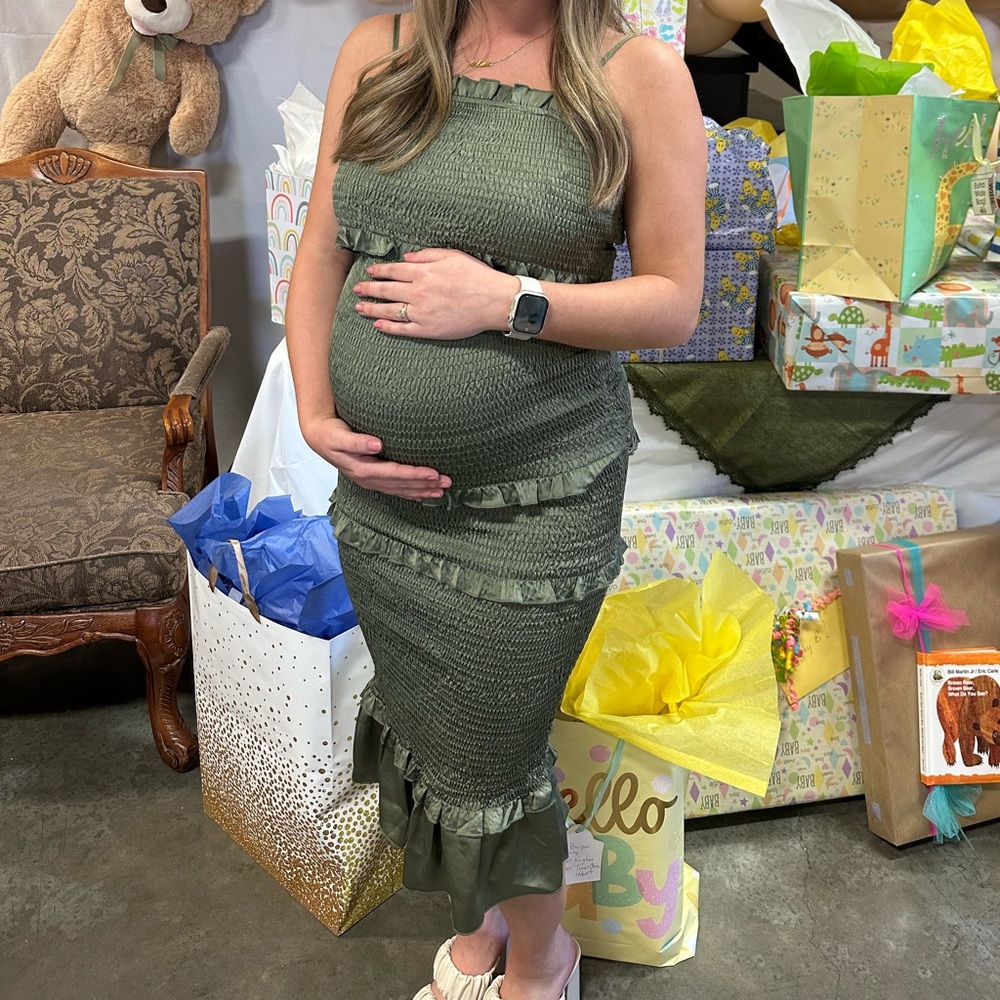Green Ruffled Maternity Dress